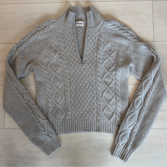Aritzia Sunday Best Boreal 1/2 Zip Cable Knit Sweater Wool Blend Cropped - Picture 2 of 10